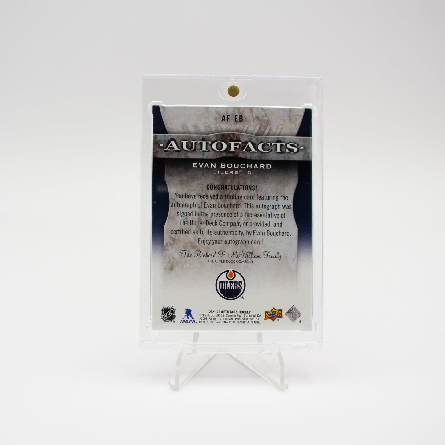 2021-22 UD ARTIFACTS - AUTOFACTS - EVAN BOUCHARD
