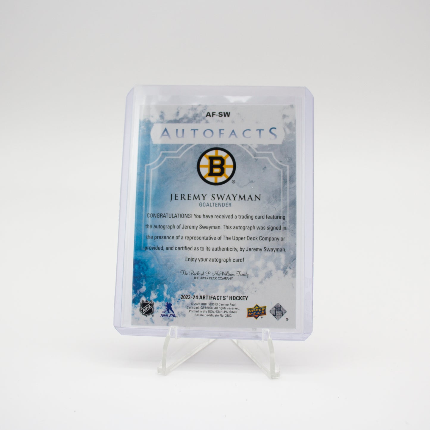 2023-24 UD ARTIFACTS - AUTOFACTS - JEREMY SWAYMAN