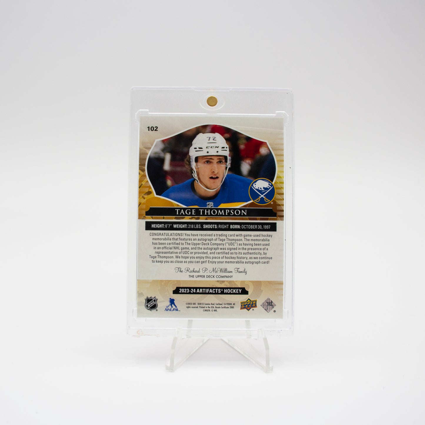2023-24 UD ARTIFACTS AUTO PATCH - TAGE THOMPSON /25