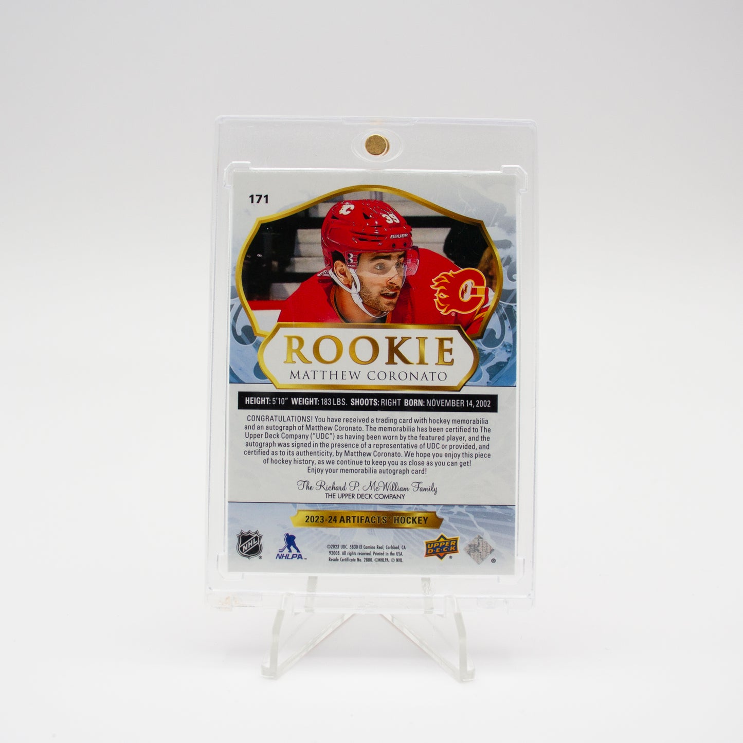 2023-24 UD ARTIFACTS AUTO PATCH ROOKIE - MATTHEW CORONATO /149