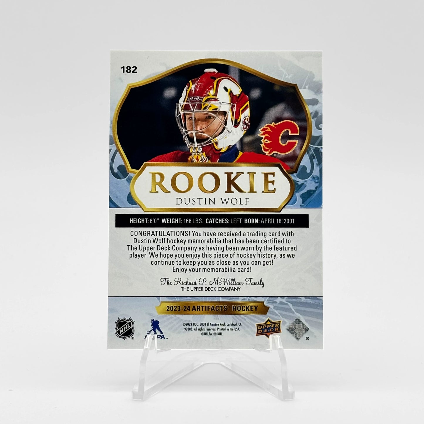 2023 - 24 UD ARTIFACTS - ROOKIE JERSEY - DUSTIN WOLF