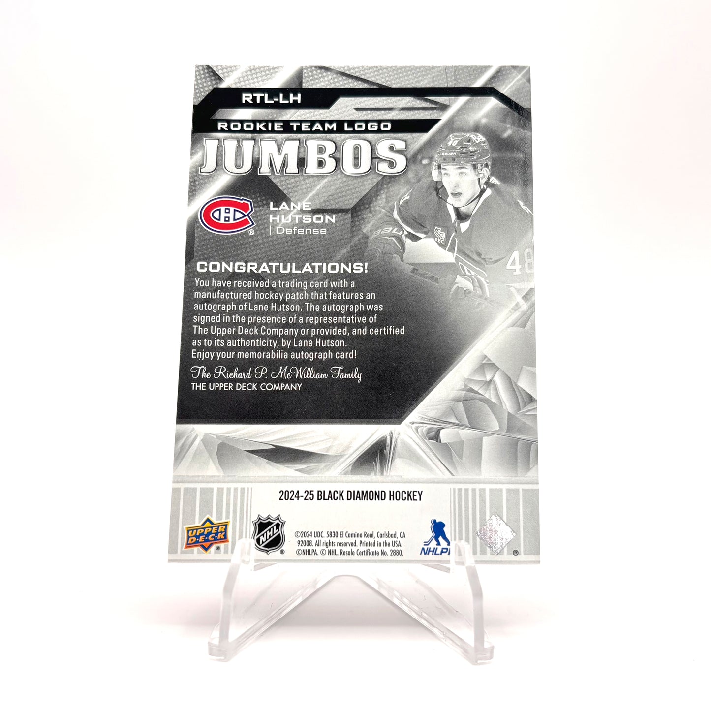 2024-25 - BLACK DIAMOND - ROOKIE TEAM LOGO JUMBOS - LANE HUTSON 07/25
