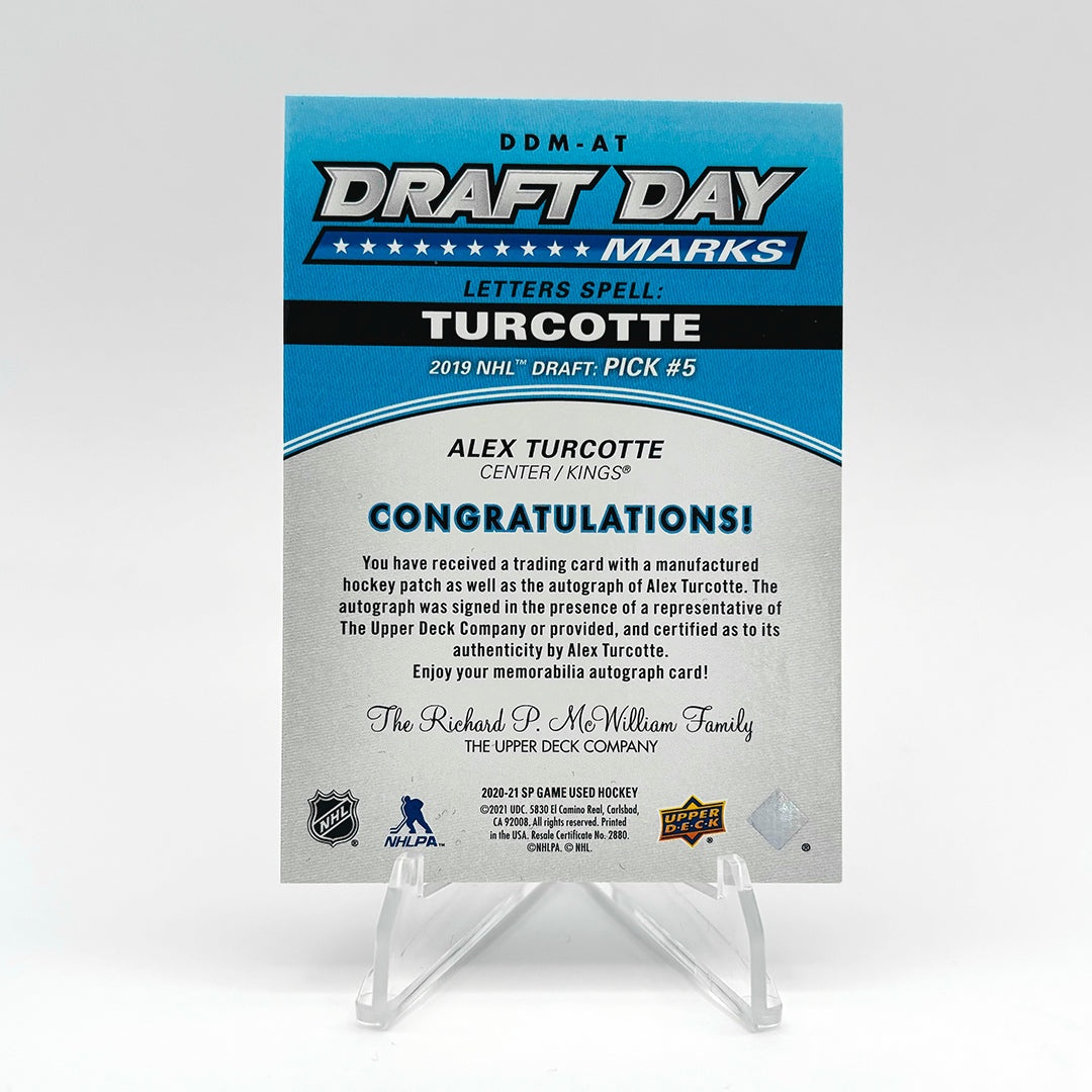 2020-21 - UD BLACK DIAMOND - DRAFT DAY MARKS - ALEX TURCOTTE 26/35