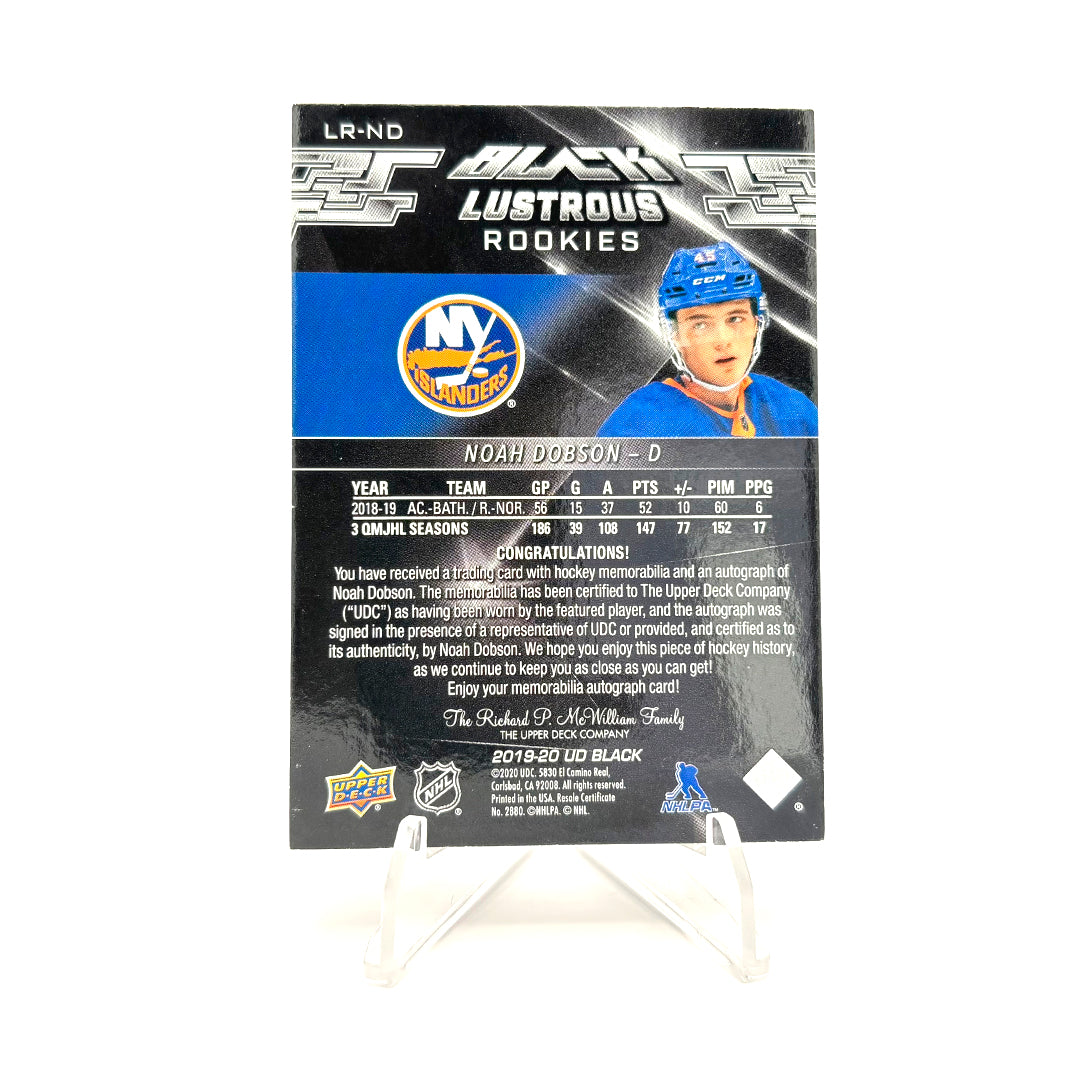 2019-20 UD BLACK - BLACK LUSTROUS ROOKIES - AUTO PATCH - NOAH DOBSON 009/125