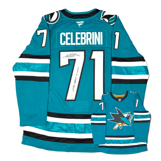 MACKLIN CELEBRINI - JERSEY HOCKEY AUTOGRAPHIÉ - FANATICS PREMIUM - NUMBERED 3/25 & INSCRIBED nhl debut 11/10/24