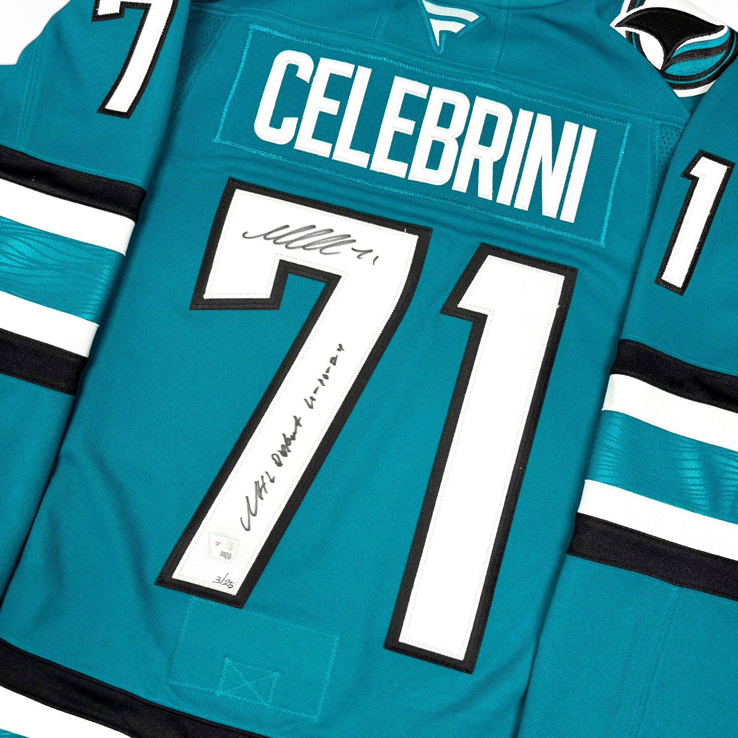 MACKLIN CELEBRINI - JERSEY HOCKEY AUTOGRAPHIÉ - FANATICS PREMIUM - NUMBERED 3/25 & INSCRIBED nhl debut 11/10/24