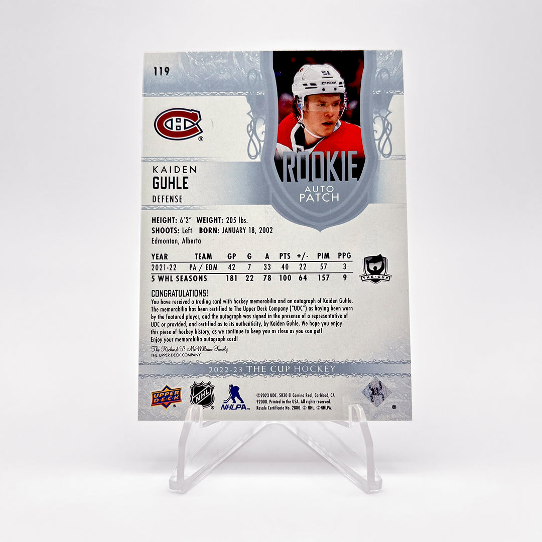 2022-23 - UD THE CUP - ROOKIE AUTO PATCH - KAIDEN GUHLE - 095/249