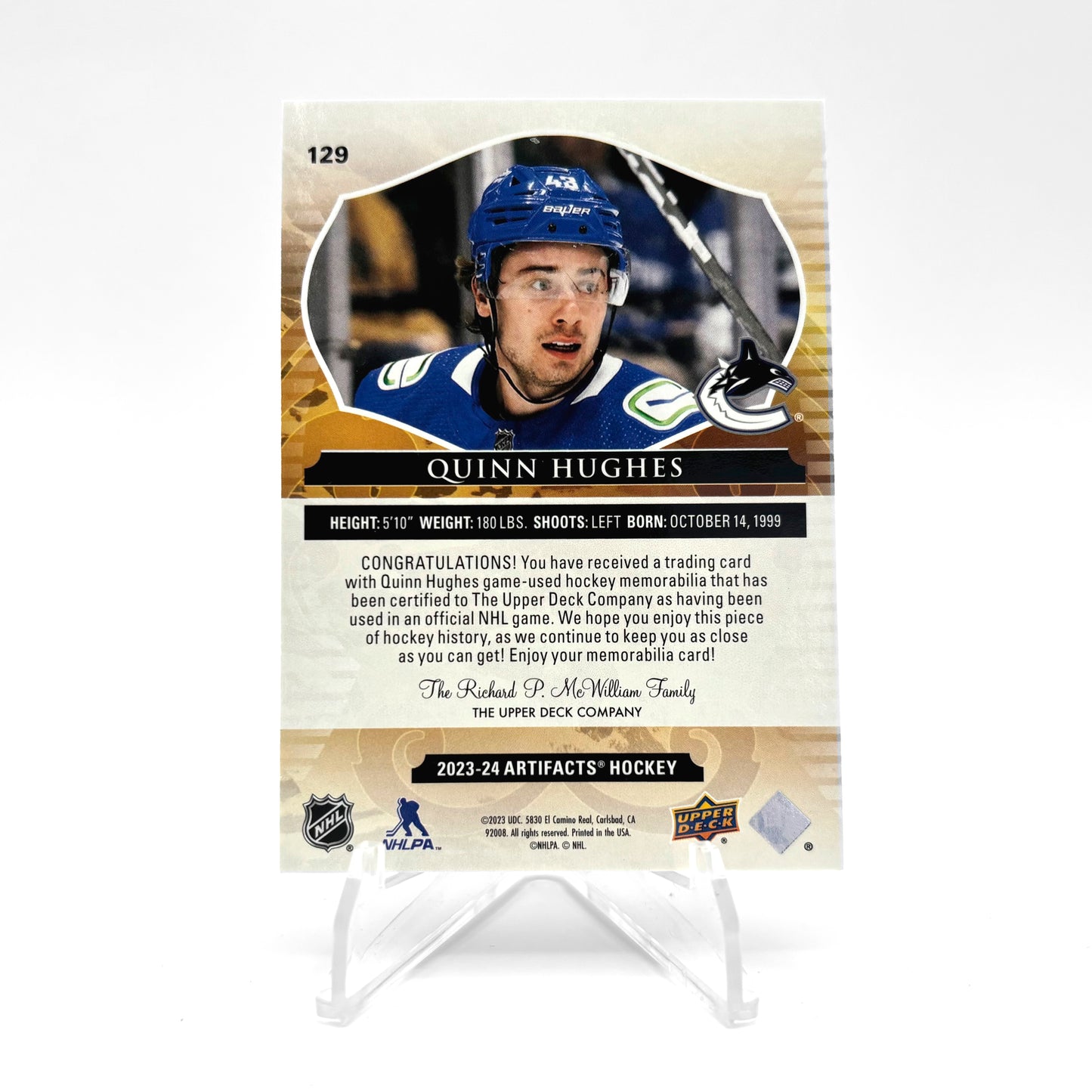 2023-24 - UD ARTIFACTS  - JERSEY - QUINN HUGHES 089/149