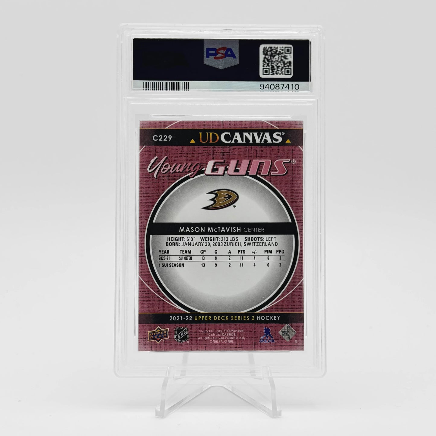 2021-22 - UD CANVAS - YOUNG GUNS - MASON MCTAVISH - PSA 10