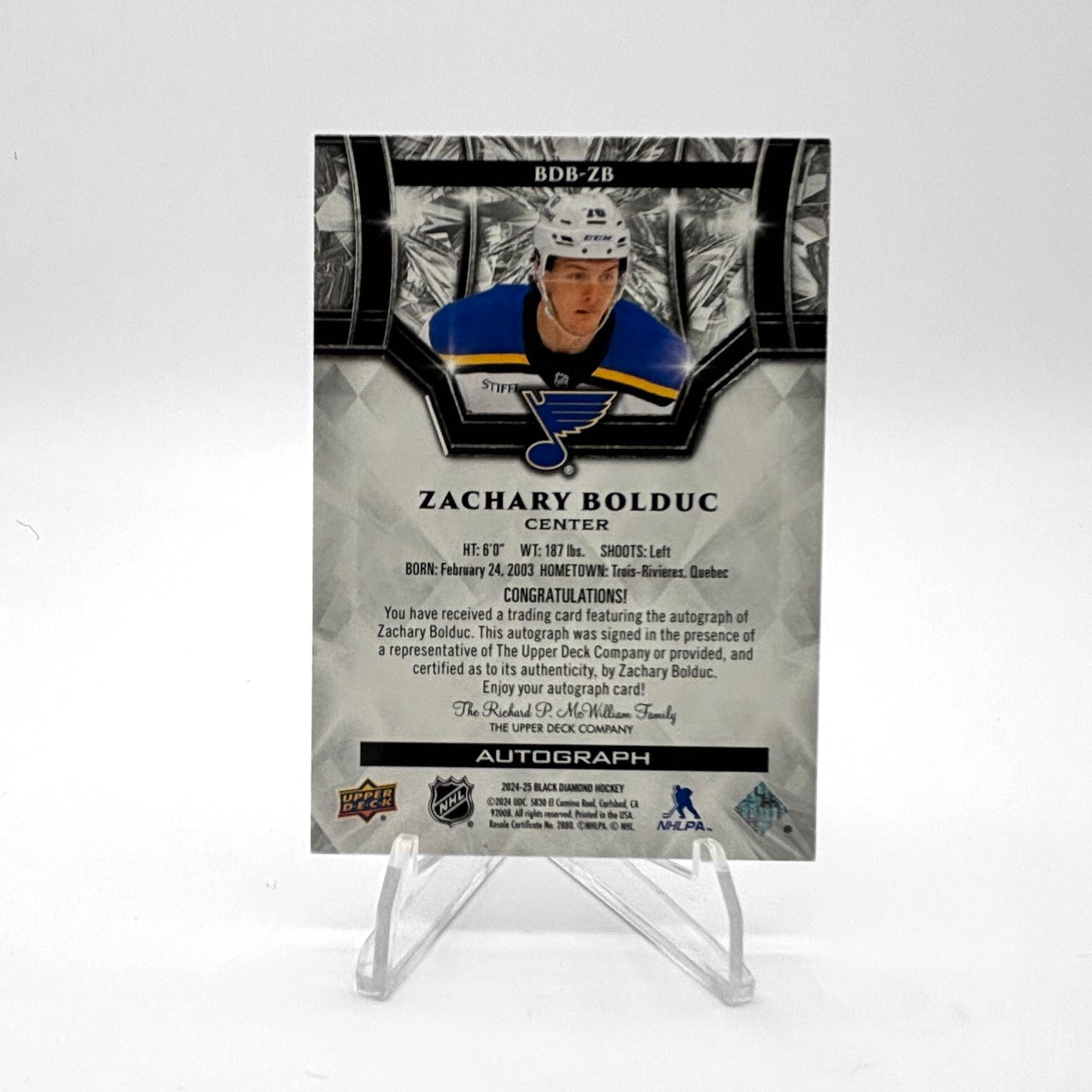 2024-25- BLACK DIAMOND - AUTO - ZACHARY BOLDUC