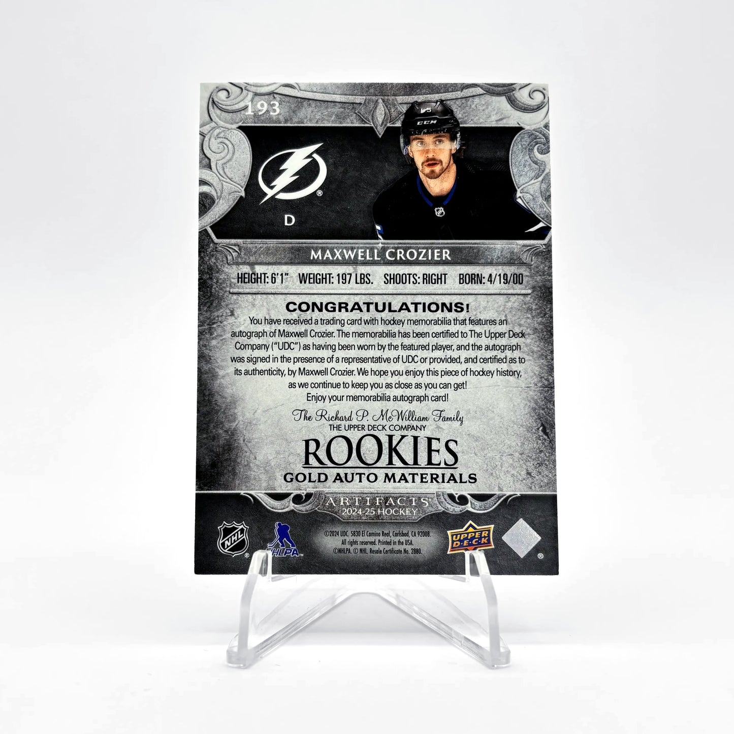 2024-25 - UD ARTIFACTS - ROOKIES - MAXWELL CROZIER 022/199