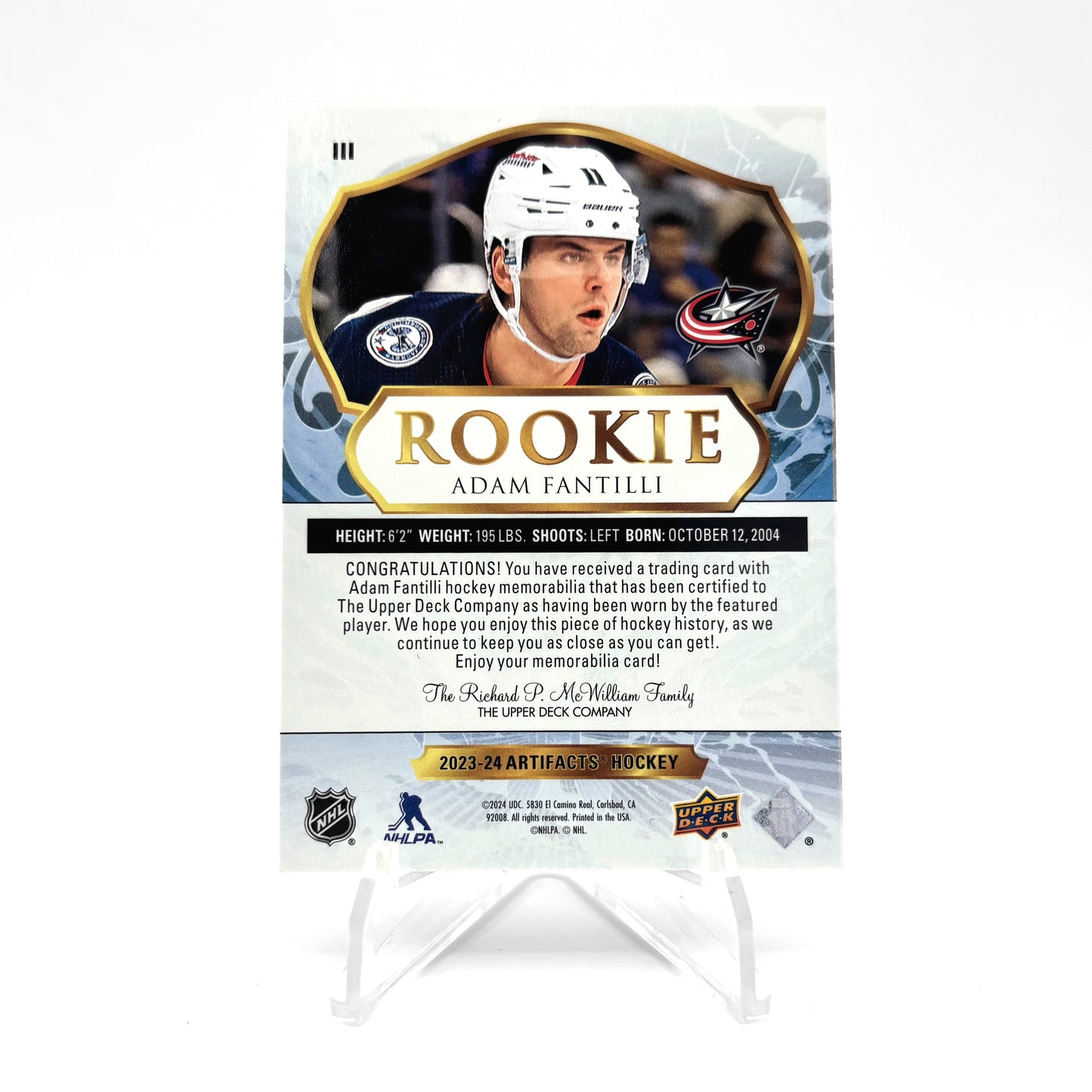 2023-24 - UD ARTIFACTS  - ROOKIE JERSEY - ADAM FANTILLI 276/399