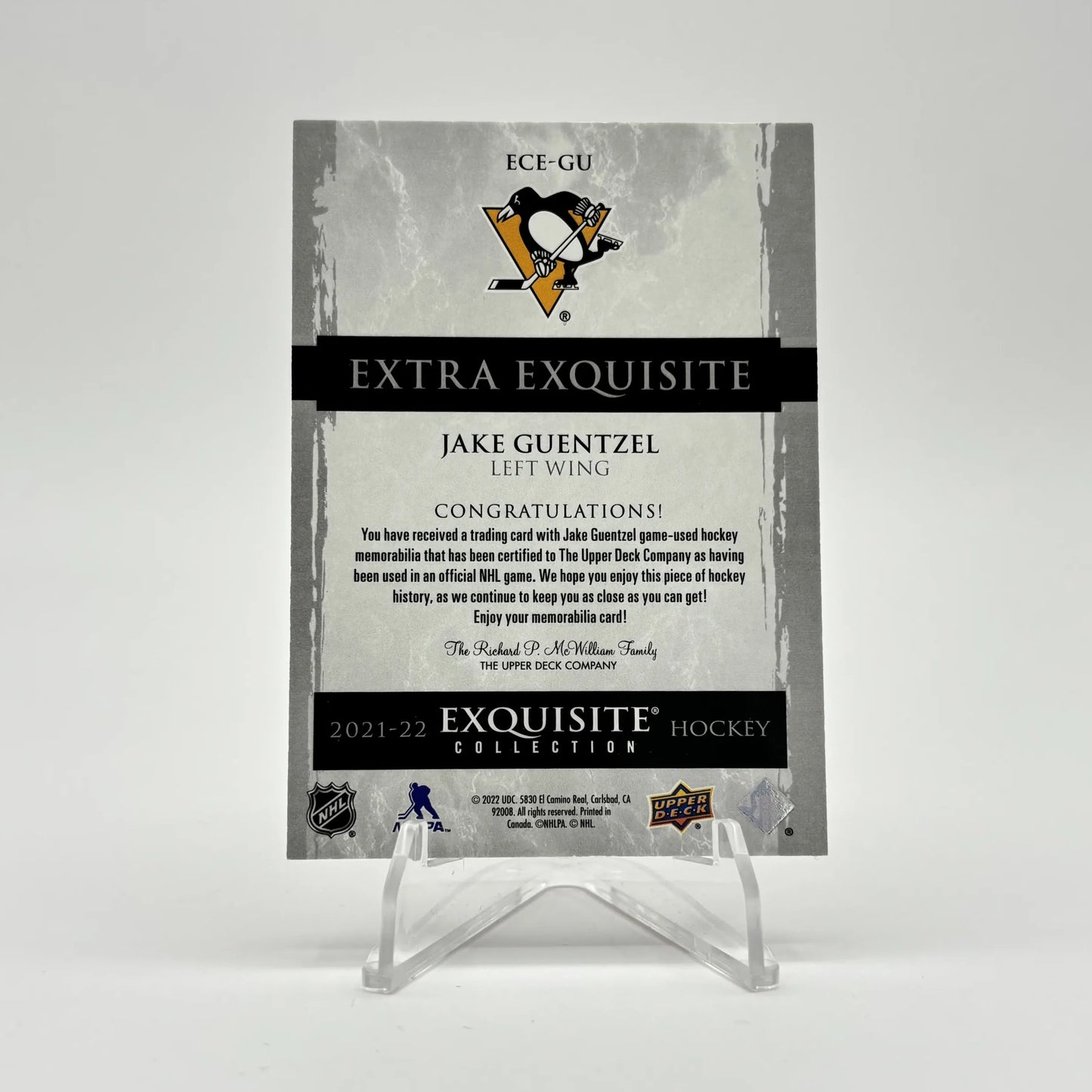 2021-22 - UD EXQUISITE - EXTRA EXQUISITE JERSEY - JAKE GUENTZEL 75/99