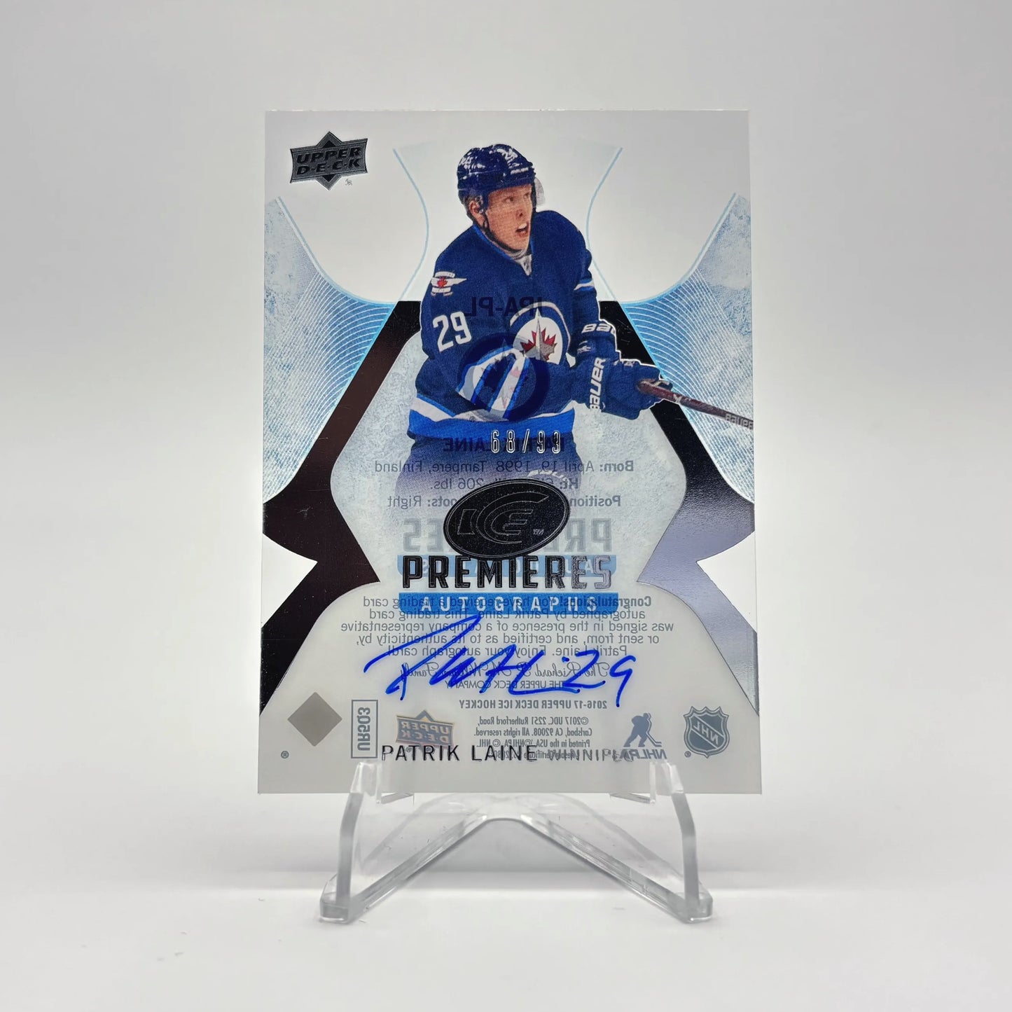 2016-17 - UD ICE - PREMIERES AUTOGRAPHS - PATRIK LAINE 68/99