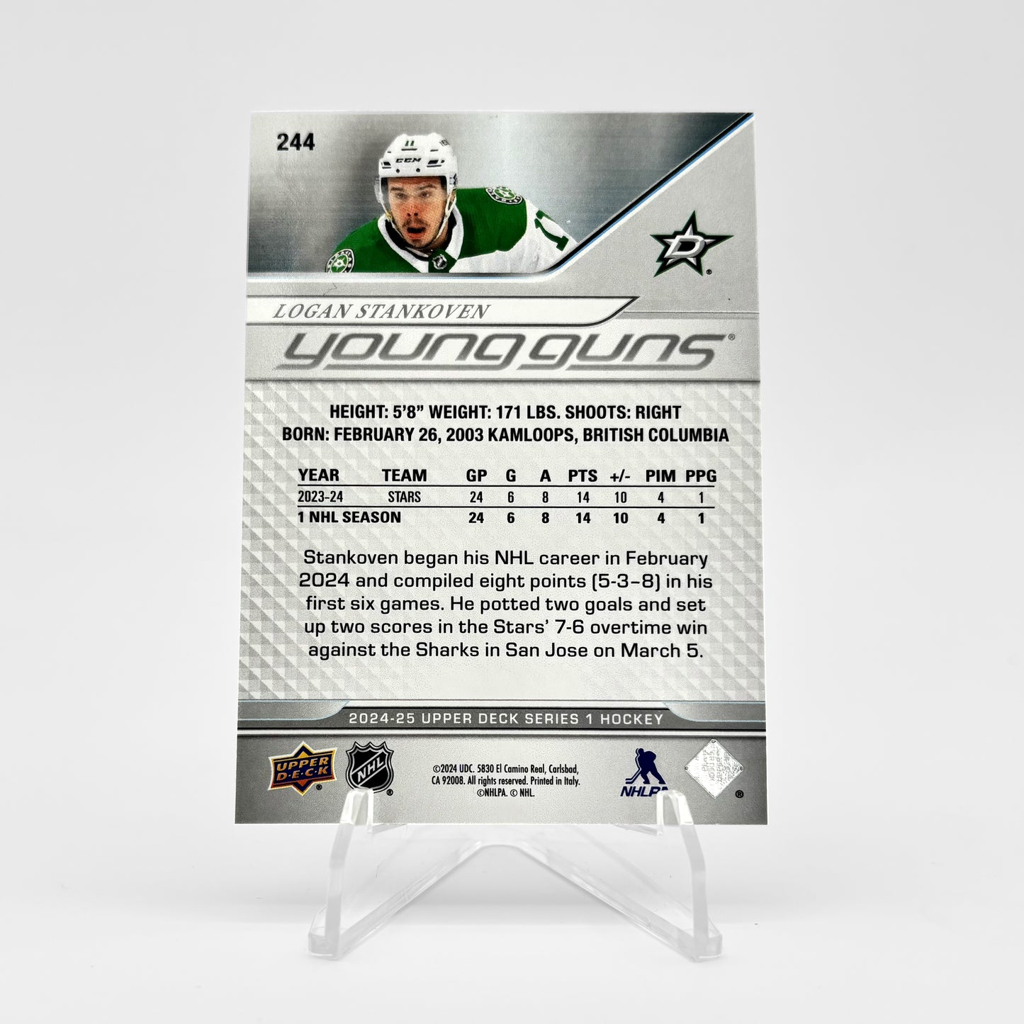 2024-25 UD SERIES ONE - YOUNG GUNS - LOGAN STANKOVEN