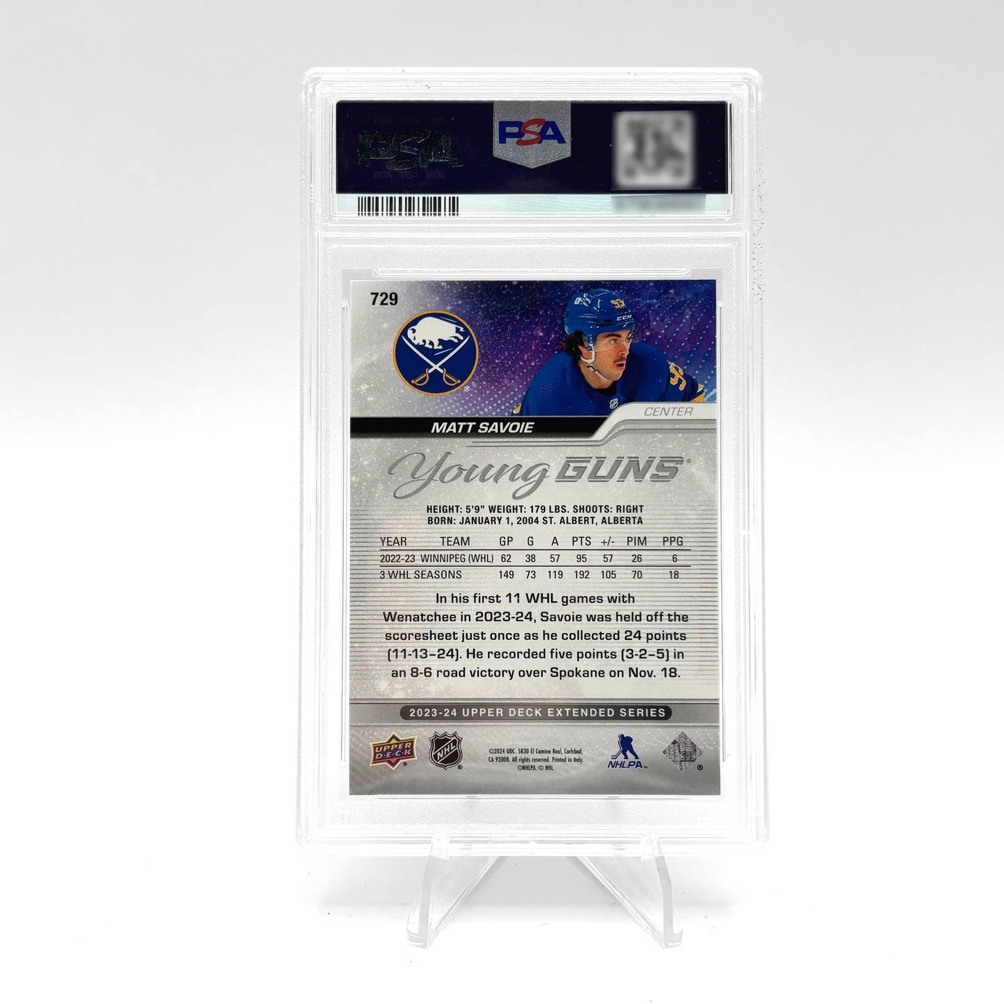 2023-24 - US SERIES ONE -  YOUNG GUNS - MATT SAVOIE - PSA 9