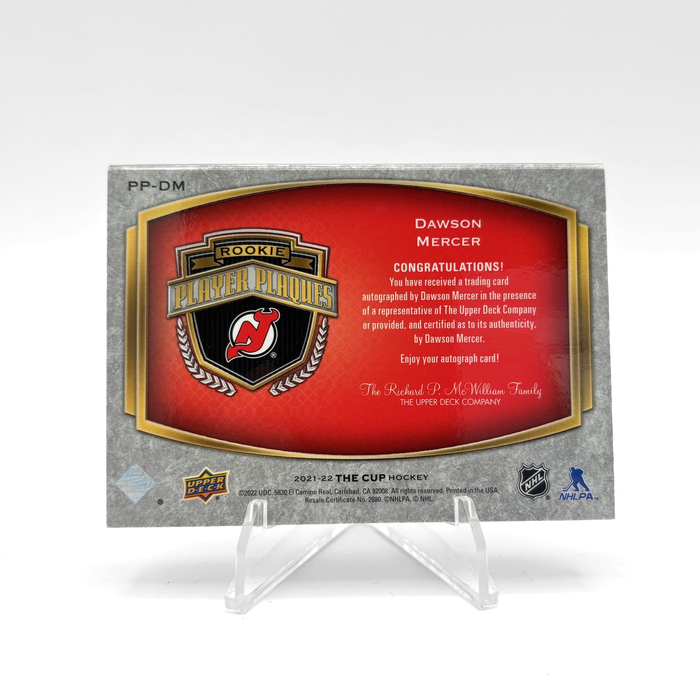 2021-22 - UD THE CUP  - PLAYER PLAQUES - DAWSON MERCER 02/35