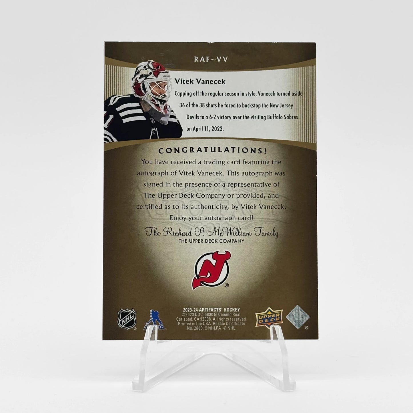 2023-24 - UD ARTIFACTS - AUTO-FACTS - VITEK VANECEK